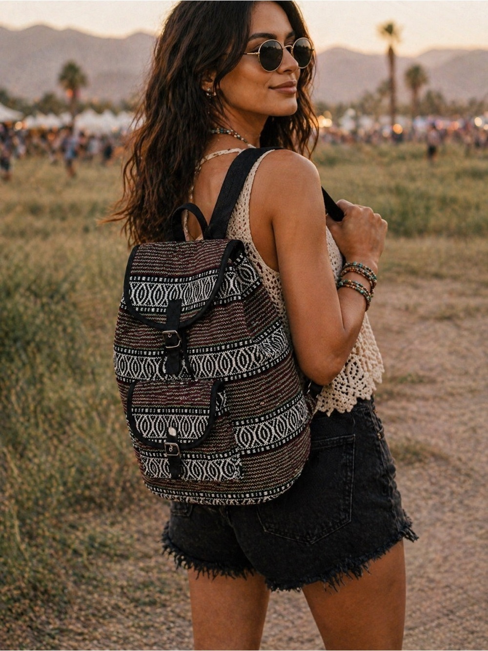 New Boutique Boho Woven Backpack Made in India Tribal Woven Ethnic festival hobo